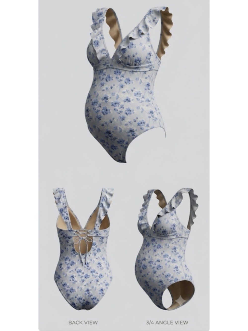 A Pea in the Pod Maternity One-Piece Swimsuit S Light Blue Floral Back Tie